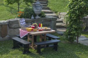 picnic table with food